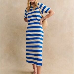 Sézane Emy Dress Size M Blue and White Striped Midi Dress